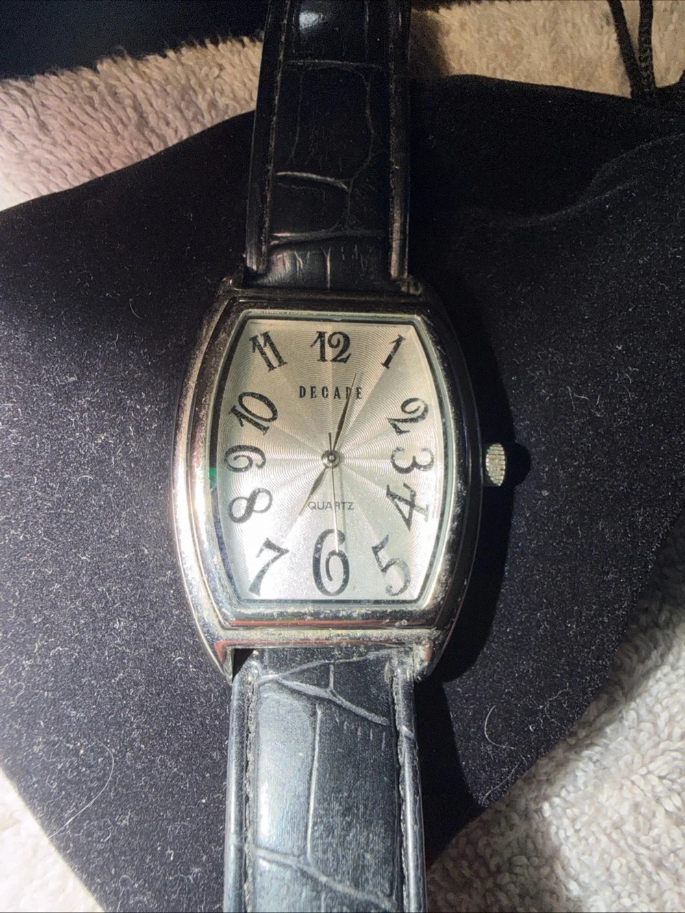 Laurence Dacade Silver Watch with Black Strap and Green Dial Tint